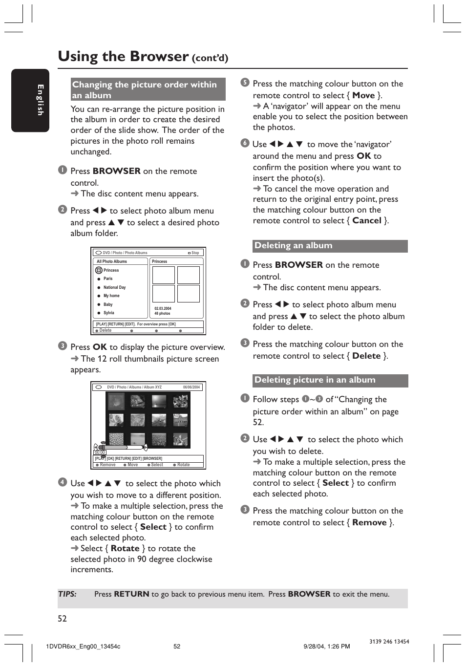 Using the browser, Cont’d) | Philips ShowView DVDR612/97 User Manual | Page 54 / 74