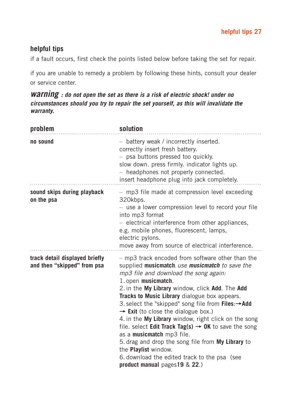 Warning | Philips 128max User Manual | Page 27 / 31