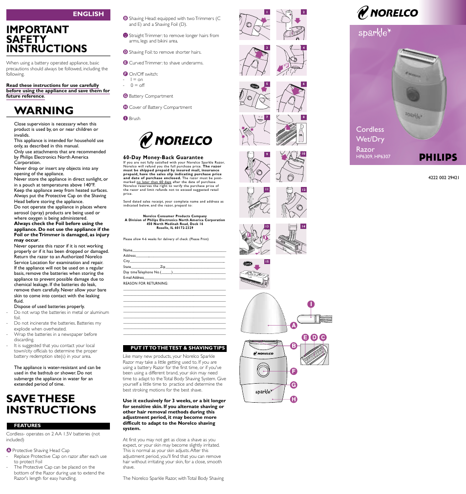 Philips HP6309 User Manual | 2 pages