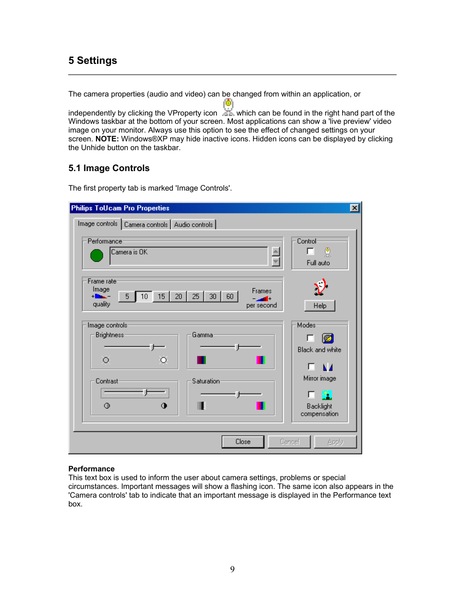 5 settings | Philips PCVC740K99 User Manual | Page 9 / 30