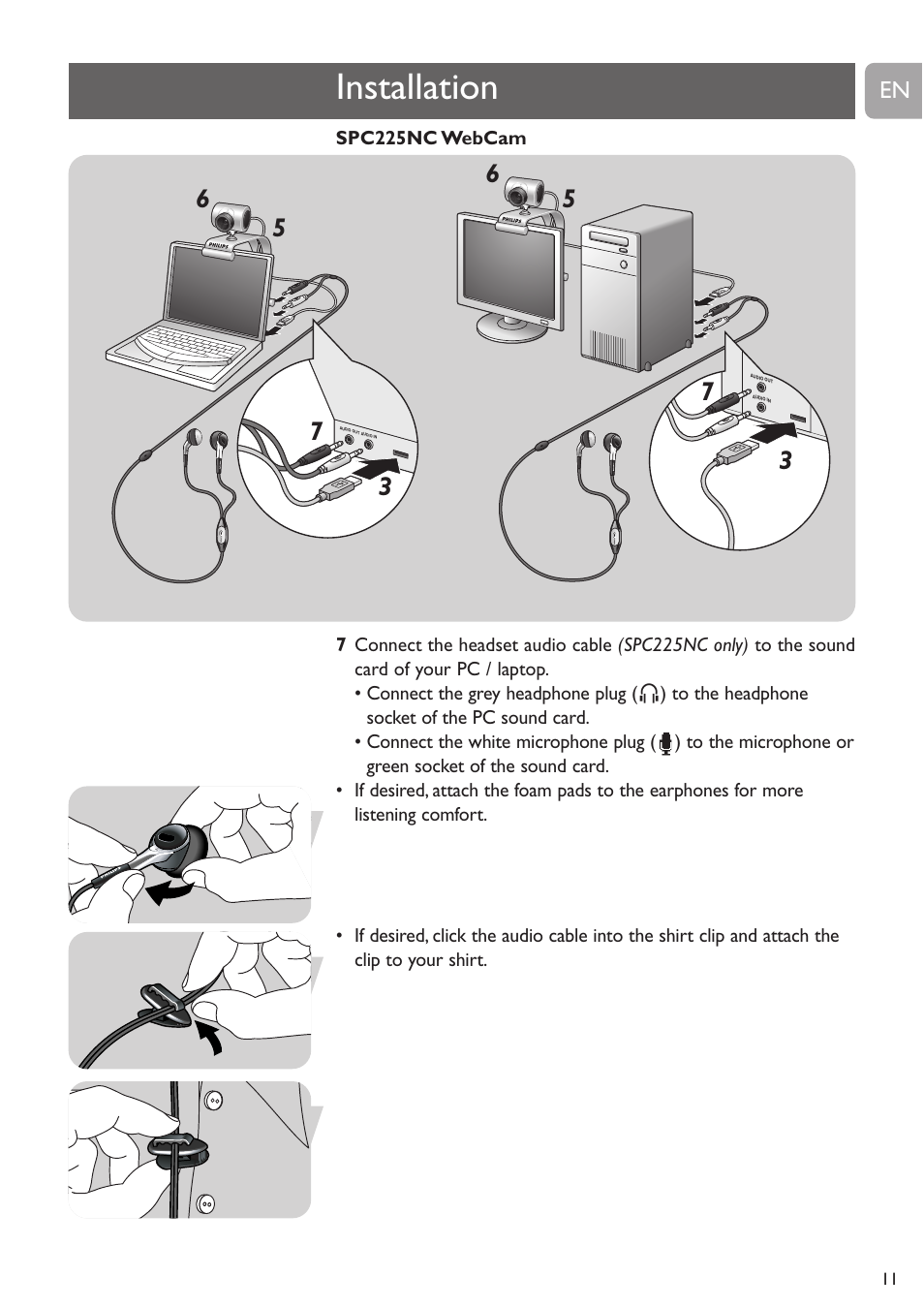 Installation | Philips SPC225NC User Manual | Page 11 / 21