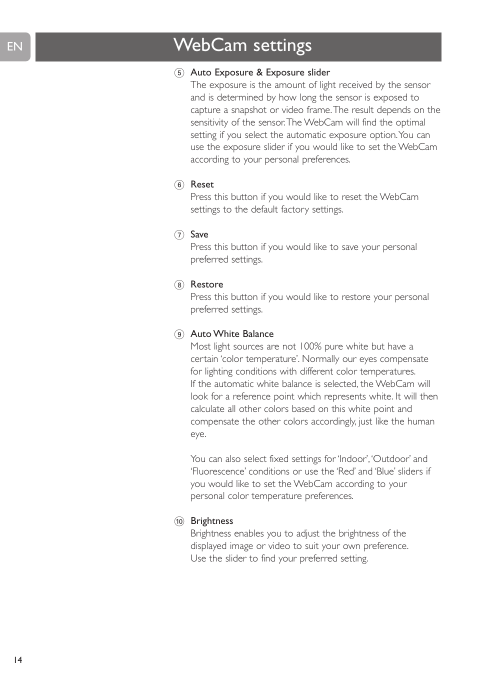 Webcam settings | Philips SPC225NC User Manual | Page 14 / 21