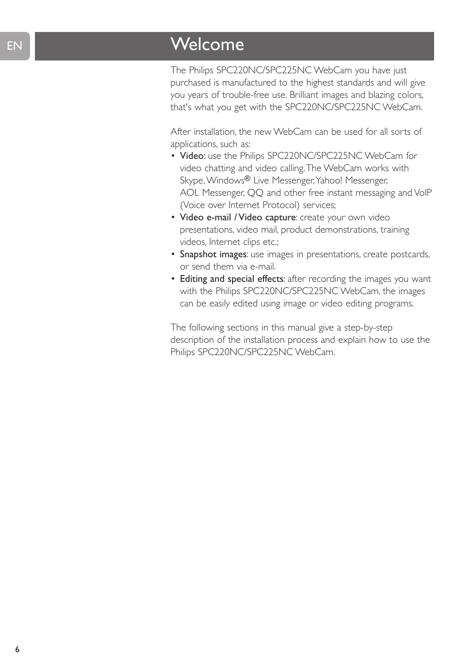 Welcome | Philips SPC225NC User Manual | Page 6 / 21