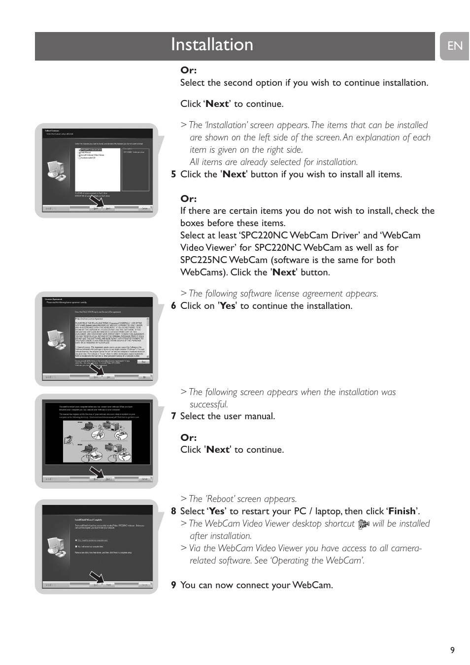 Installation | Philips SPC225NC User Manual | Page 9 / 21