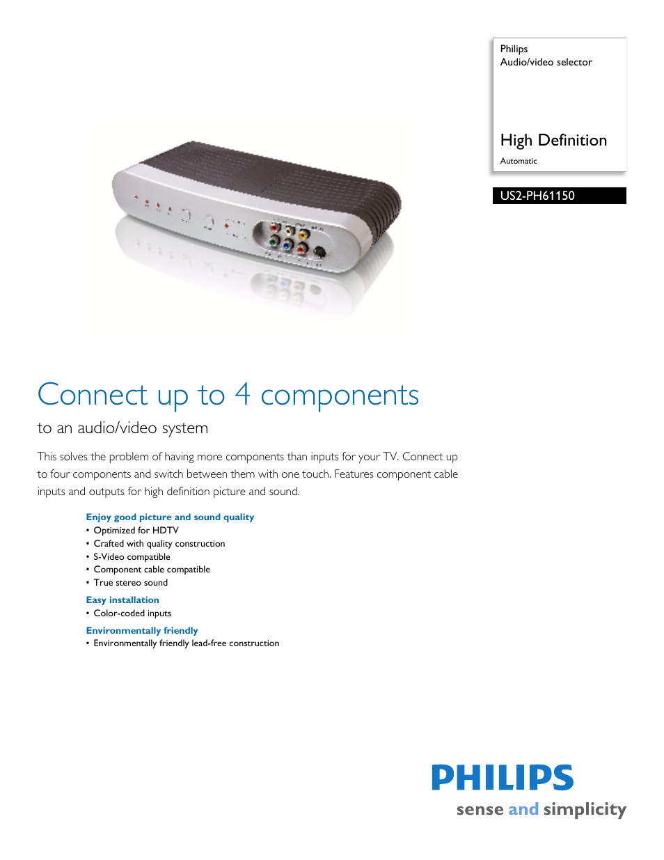 Philips Audio/Video Selector US2-PH61150 User Manual | 2 pages