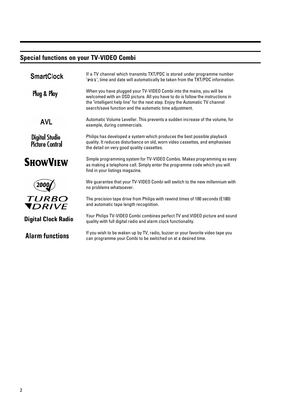 Special functions on your tv-video combi | Philips 14PV340 User Manual | Page 5 / 26