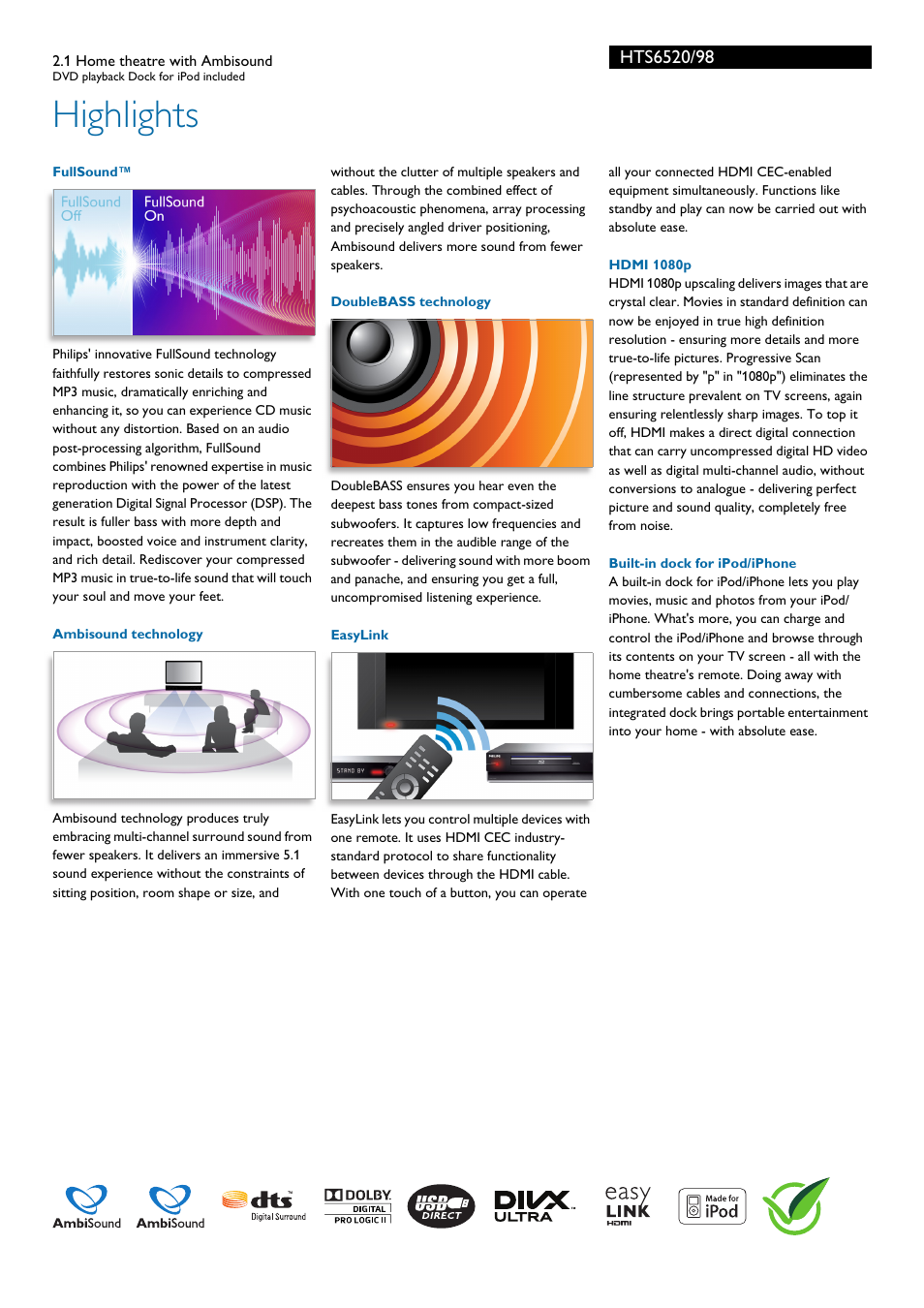 Highlights | Philips HTS6520/98 User Manual | Page 2 / 3