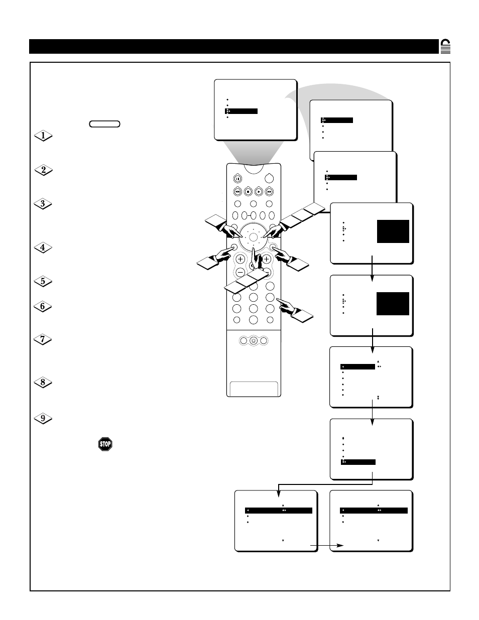 Urning the, Locking, Ontrol on or off | Philips 64P8342 User Manual | Page 25 / 58