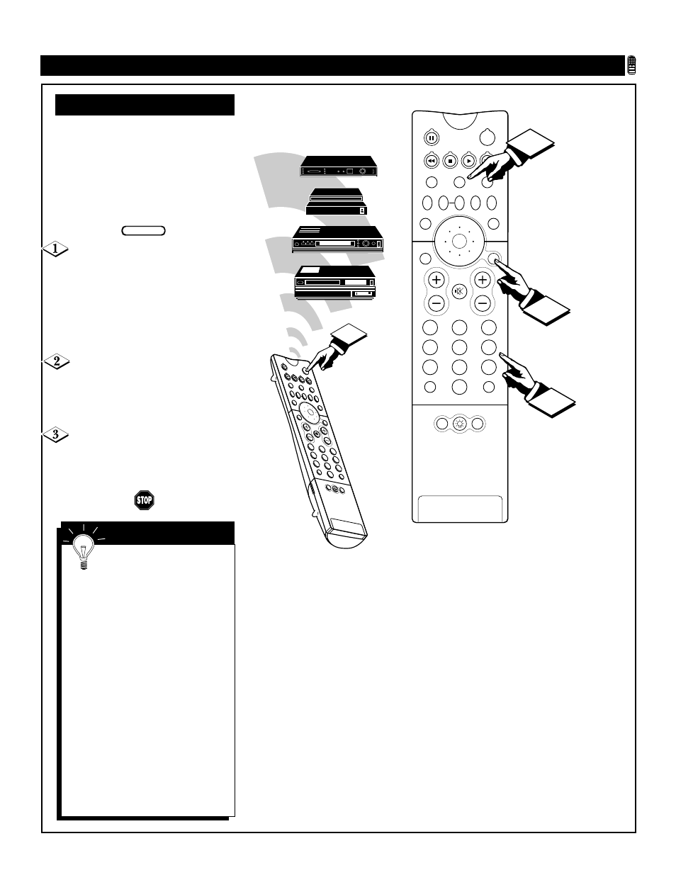Tv r, Etting the, Emote to | Ccessory, Evices, Direct access method, Remote control • working accessory devices, Mart, Elp vcr dvd satellite receiver cable tv converter | Philips 64P8342 User Manual | Page 45 / 58