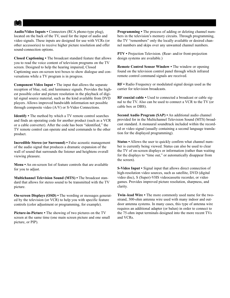 Lossary of, Elevision, Erms | Philips 64P8342 User Manual | Page 56 / 58