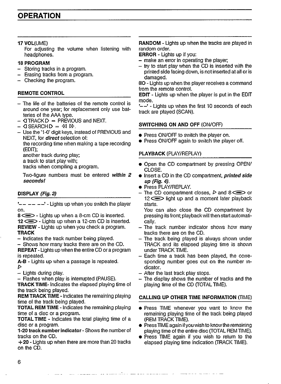 Operation | Philips CD 614 User Manual | Page 6 / 12