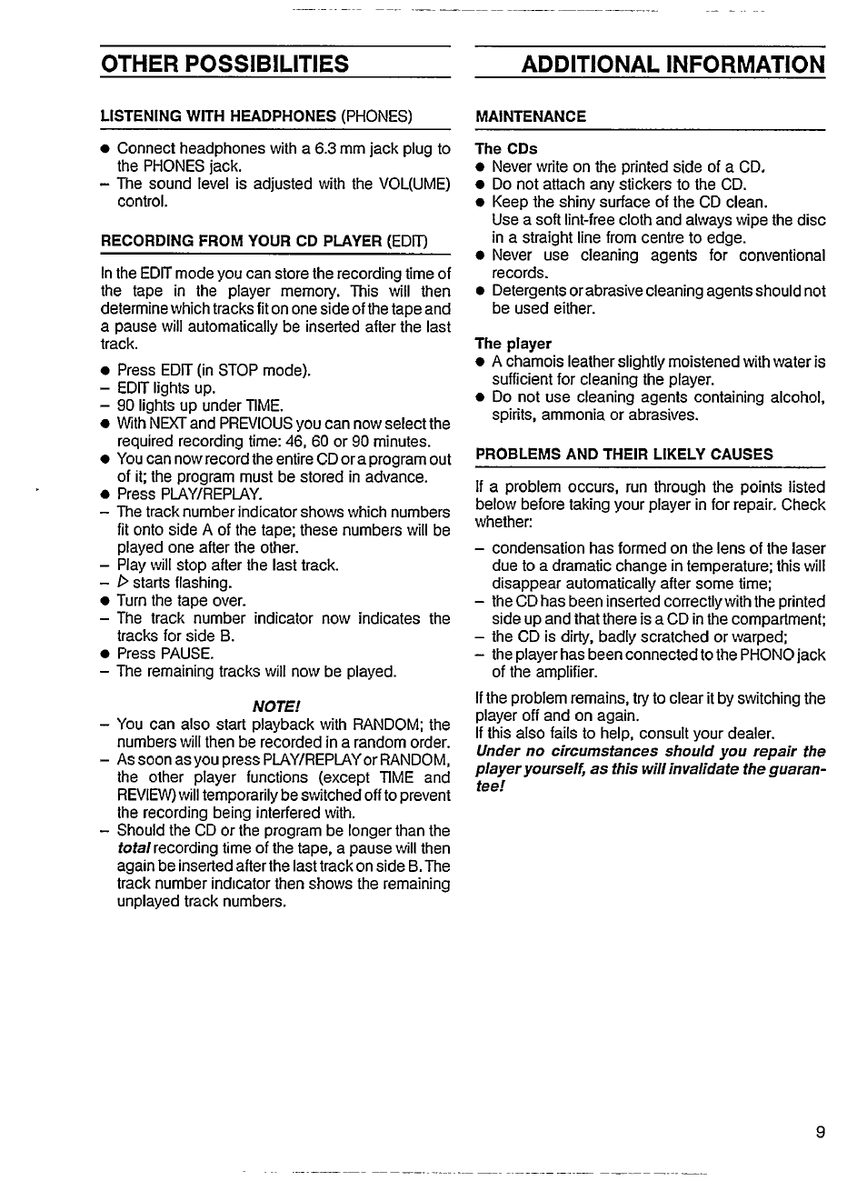 Other possibilities additional information | Philips CD 614 User Manual | Page 9 / 12