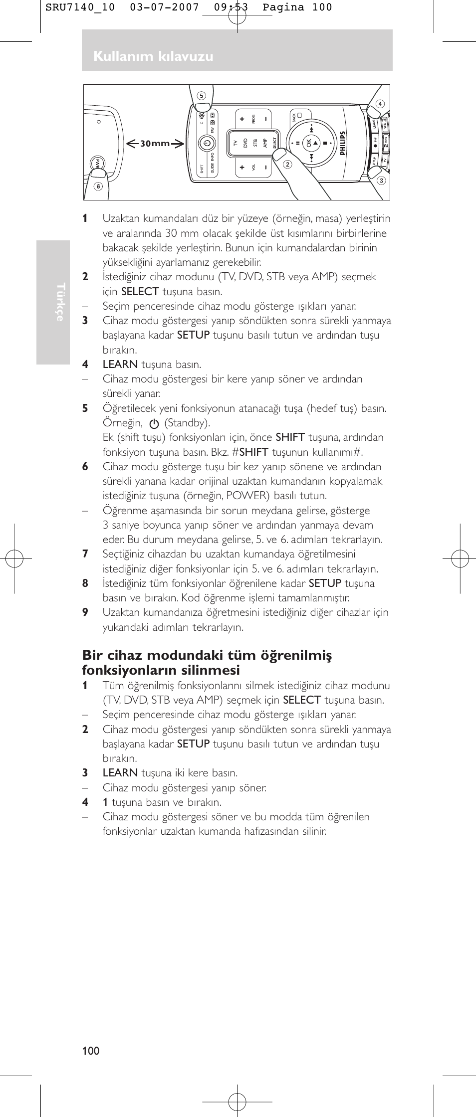 Kullanım kılavuzu | Philips SRU 7140 User Manual | Page 100 / 108
