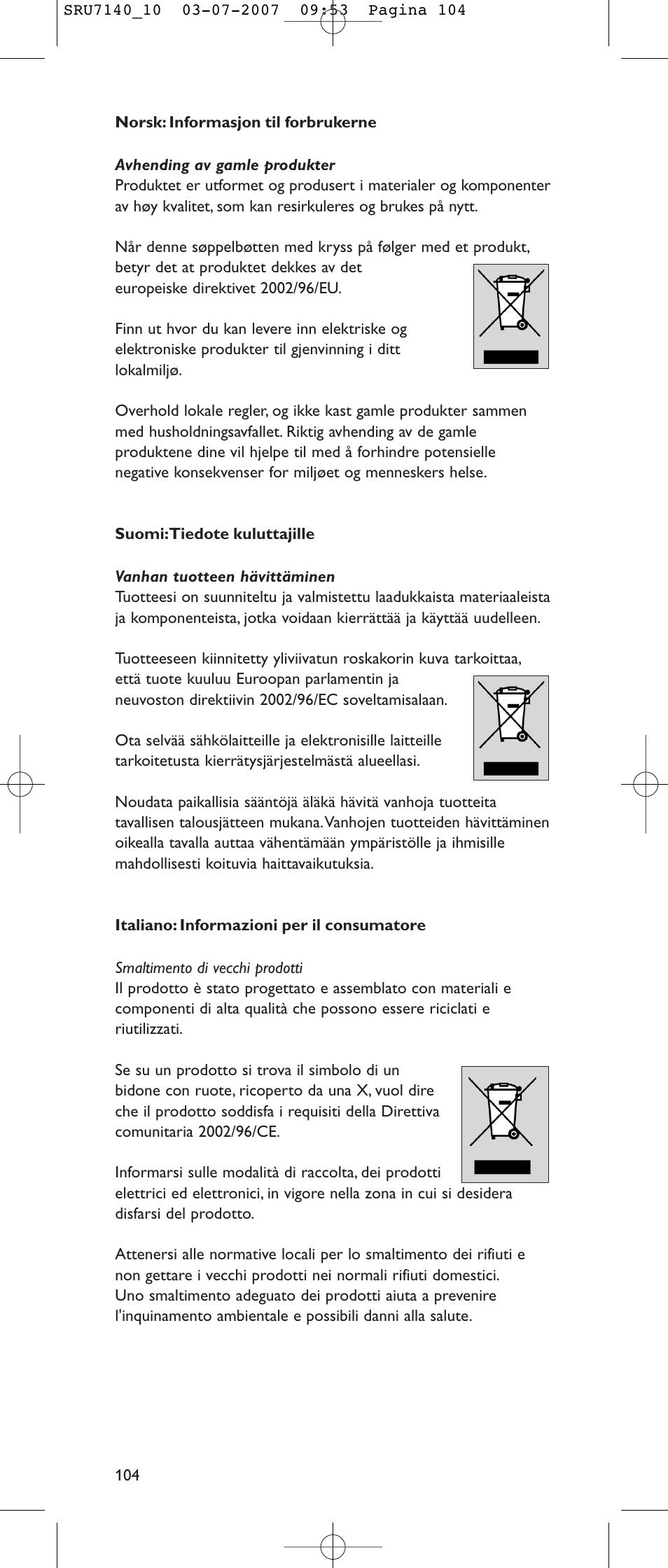 Philips SRU 7140 User Manual | Page 104 / 108