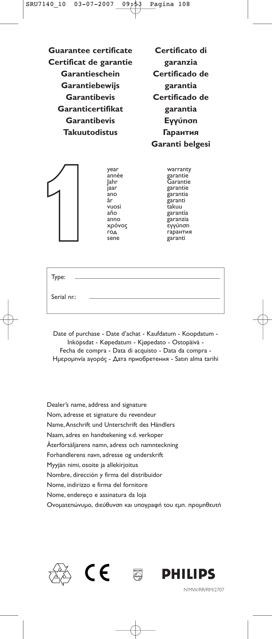 Philips SRU 7140 User Manual | Page 108 / 108