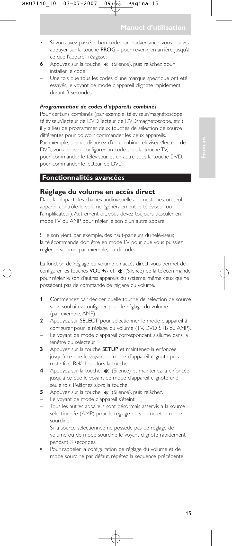 Manuel d’utilisation | Philips SRU 7140 User Manual | Page 15 / 108