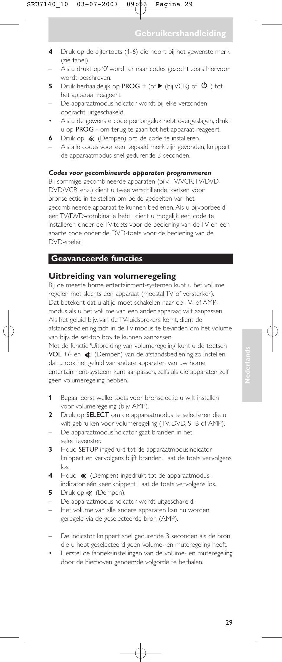 Gebruikershandleiding | Philips SRU 7140 User Manual | Page 29 / 108