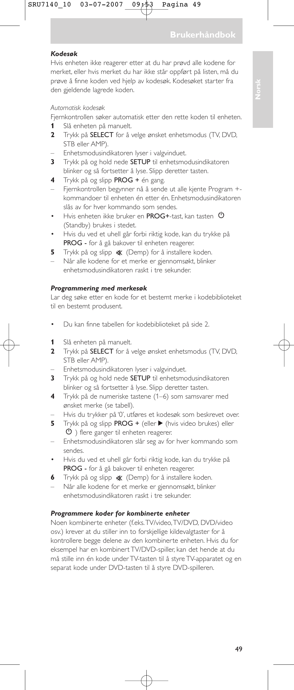 Brukerhåndbok | Philips SRU 7140 User Manual | Page 49 / 108