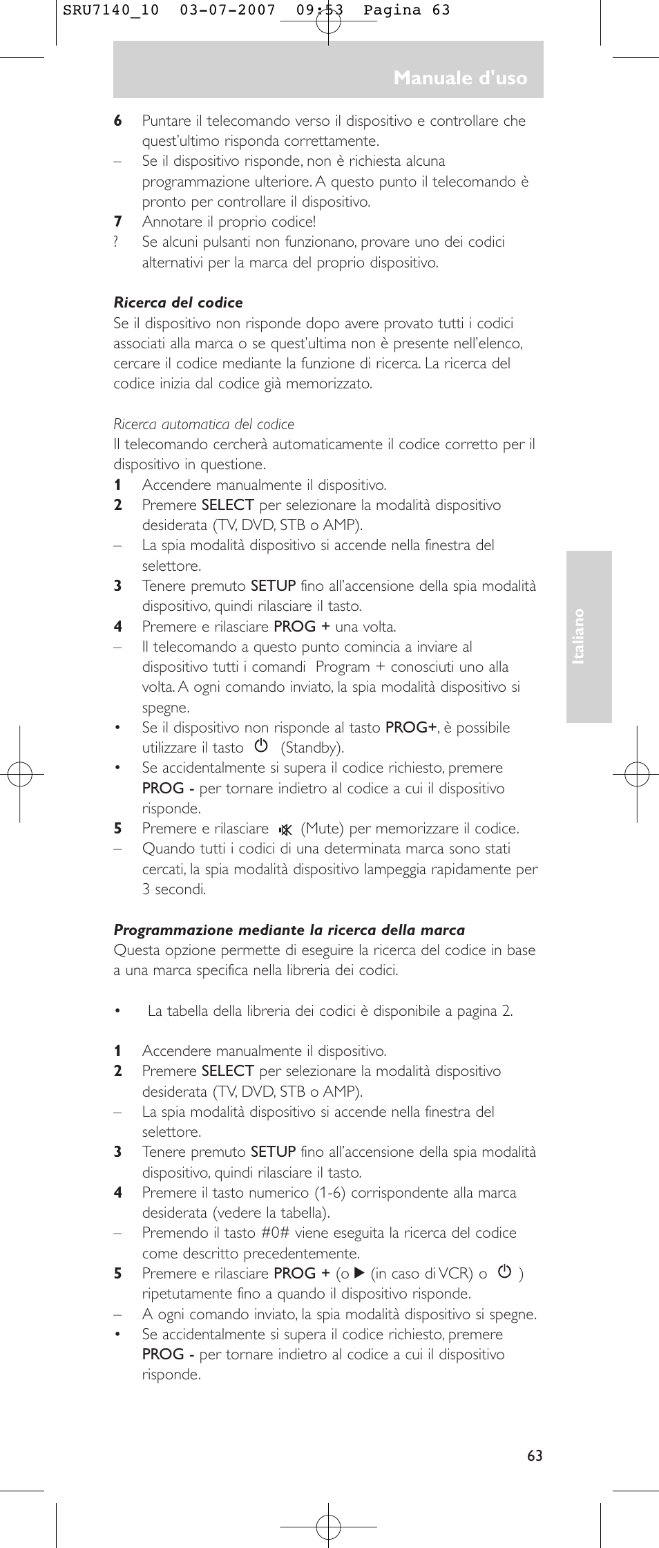 Manuale d'uso | Philips SRU 7140 User Manual | Page 63 / 108