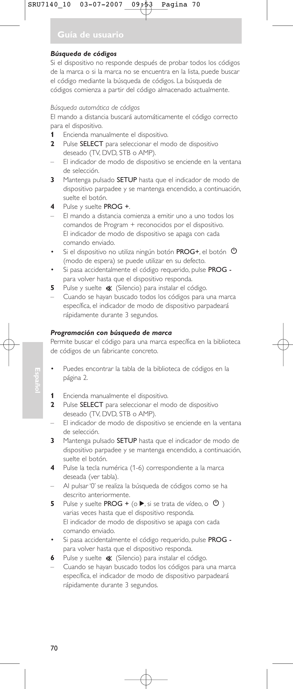 Guía de usuario | Philips SRU 7140 User Manual | Page 70 / 108