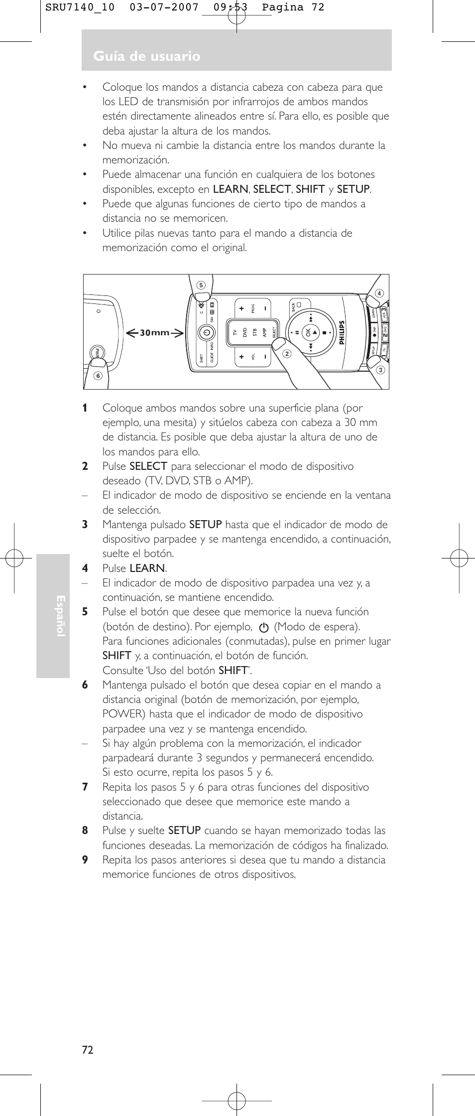 Guía de usuario | Philips SRU 7140 User Manual | Page 72 / 108