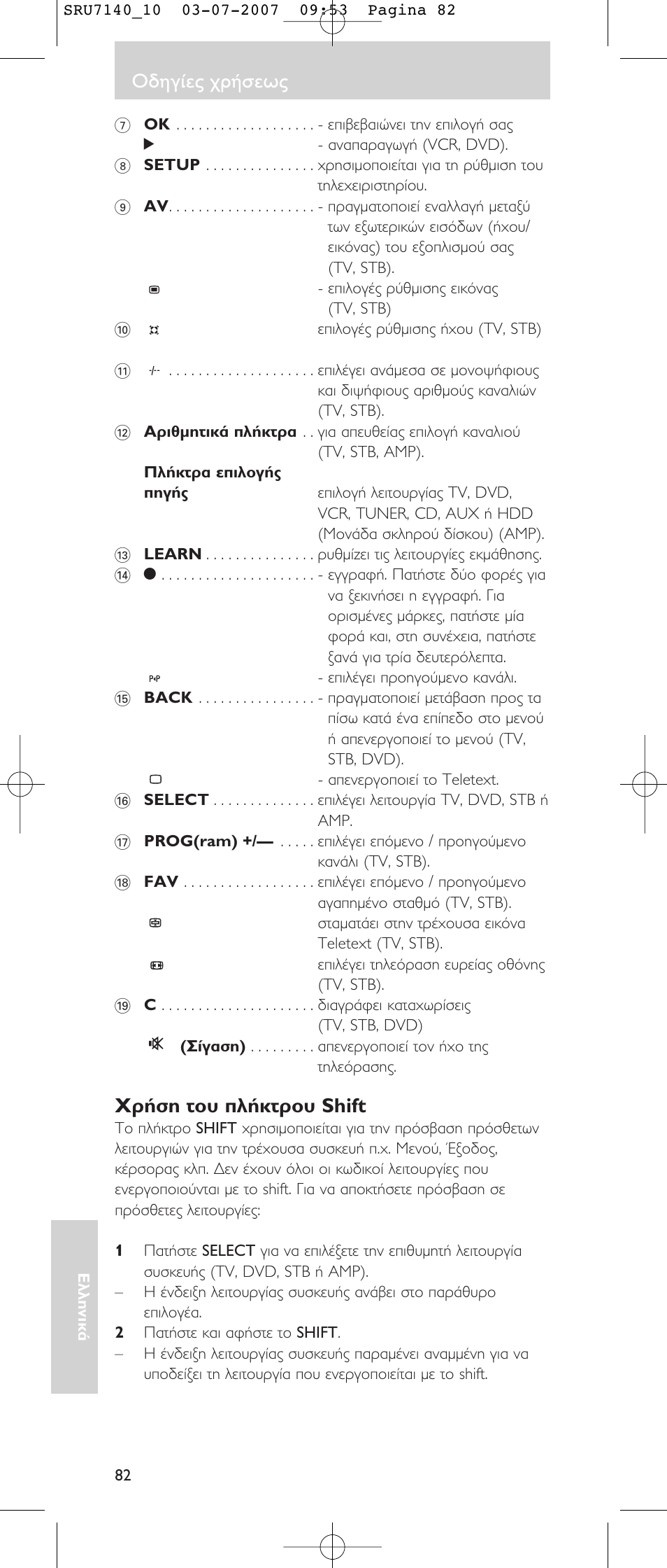 Гъ‹ыл щф˘ п‹ощъф˘ shift | Philips SRU 7140 User Manual | Page 82 / 108