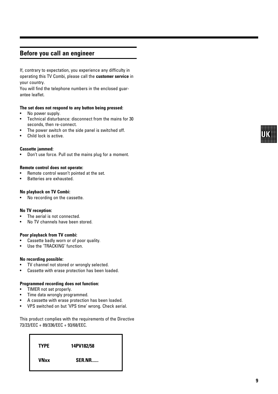 Before you call an engineer | Philips 14PV182/58 User Manual | Page 11 / 14