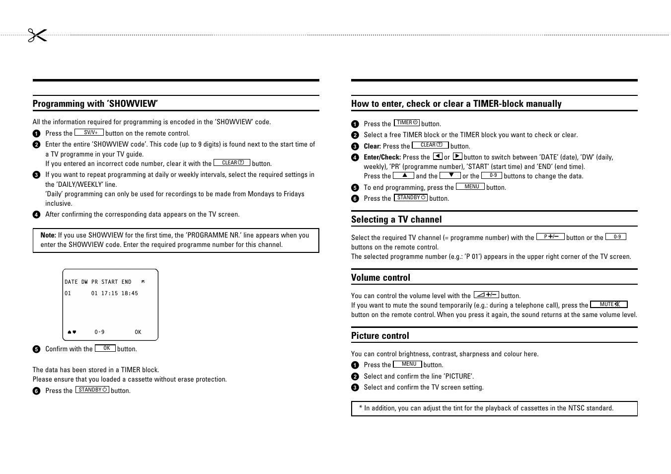 Programming with ’showview, Selecting a tv channel, Volume control | Picture control | Philips 14PV182/58 User Manual | Page 2 / 14