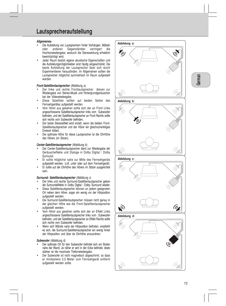 Lautsprecheraufstellung | Philips MMS316 User Manual | Page 13 / 50