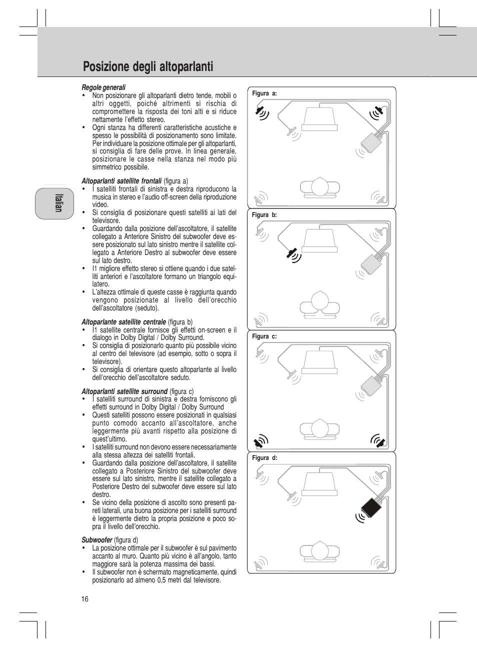 Posizione degli altoparlanti | Philips MMS316 User Manual | Page 16 / 50