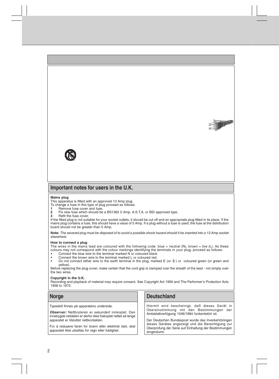 Safety instructions, Norge, Deutschland | Philips MMS316 User Manual | Page 2 / 50