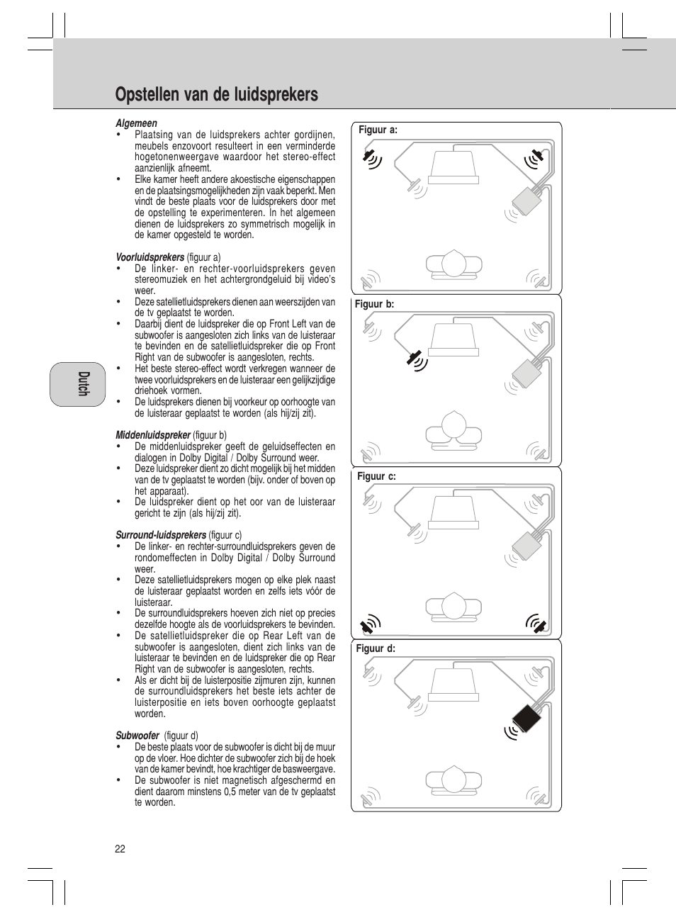 Opstellen van de luidsprekers | Philips MMS316 User Manual | Page 22 / 50