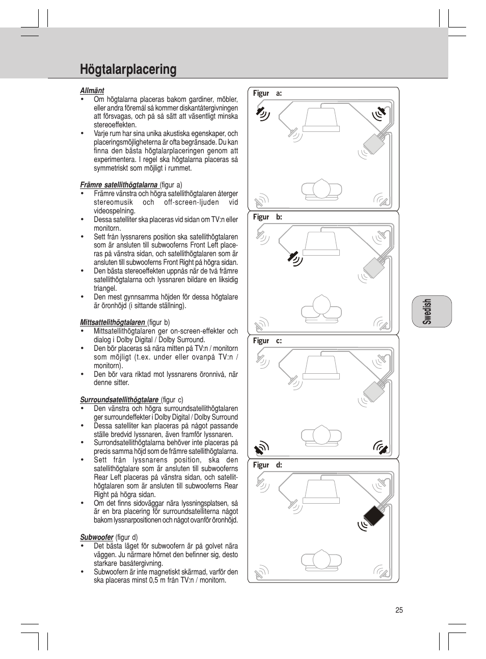 Högtalarplacering | Philips MMS316 User Manual | Page 25 / 50