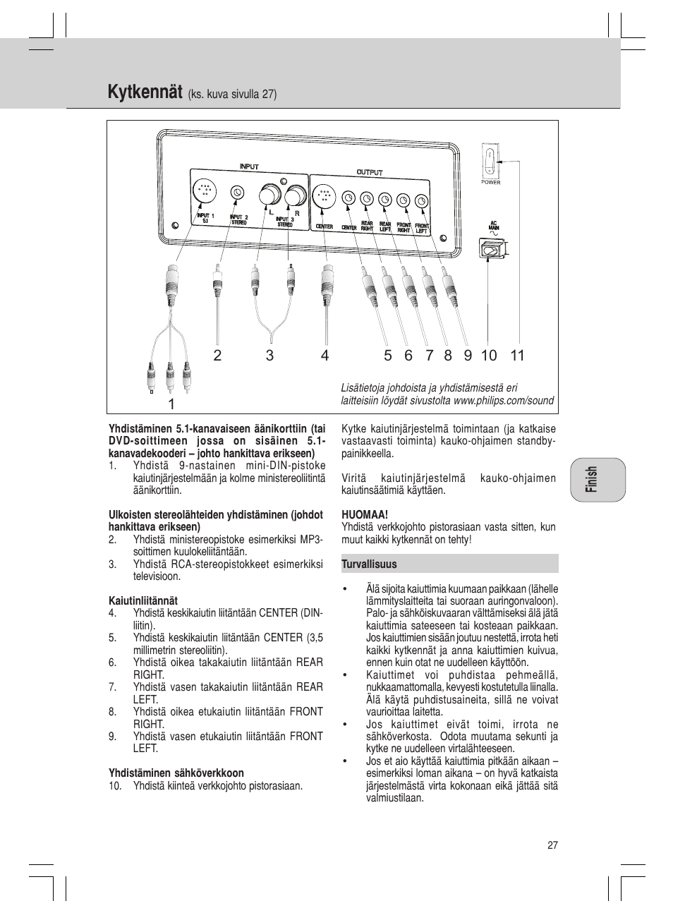 Kytkennät | Philips MMS316 User Manual | Page 27 / 50