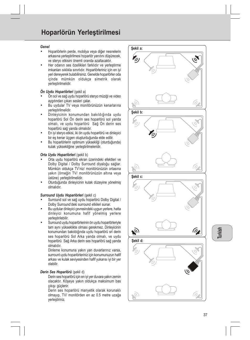 Hoparlörün yerleþtirilmesi | Philips MMS316 User Manual | Page 37 / 50