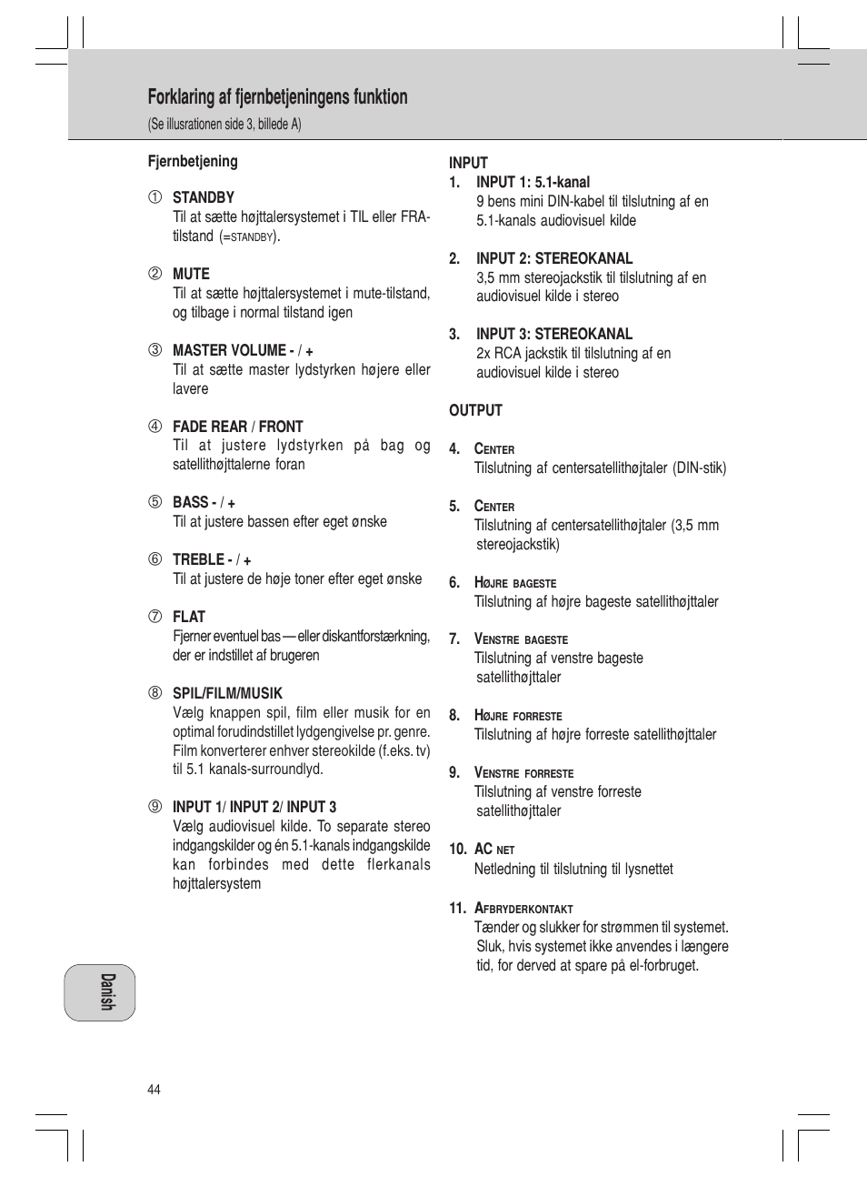 Forklaring af fjernbetjeningens funktion | Philips MMS316 User Manual | Page 44 / 50