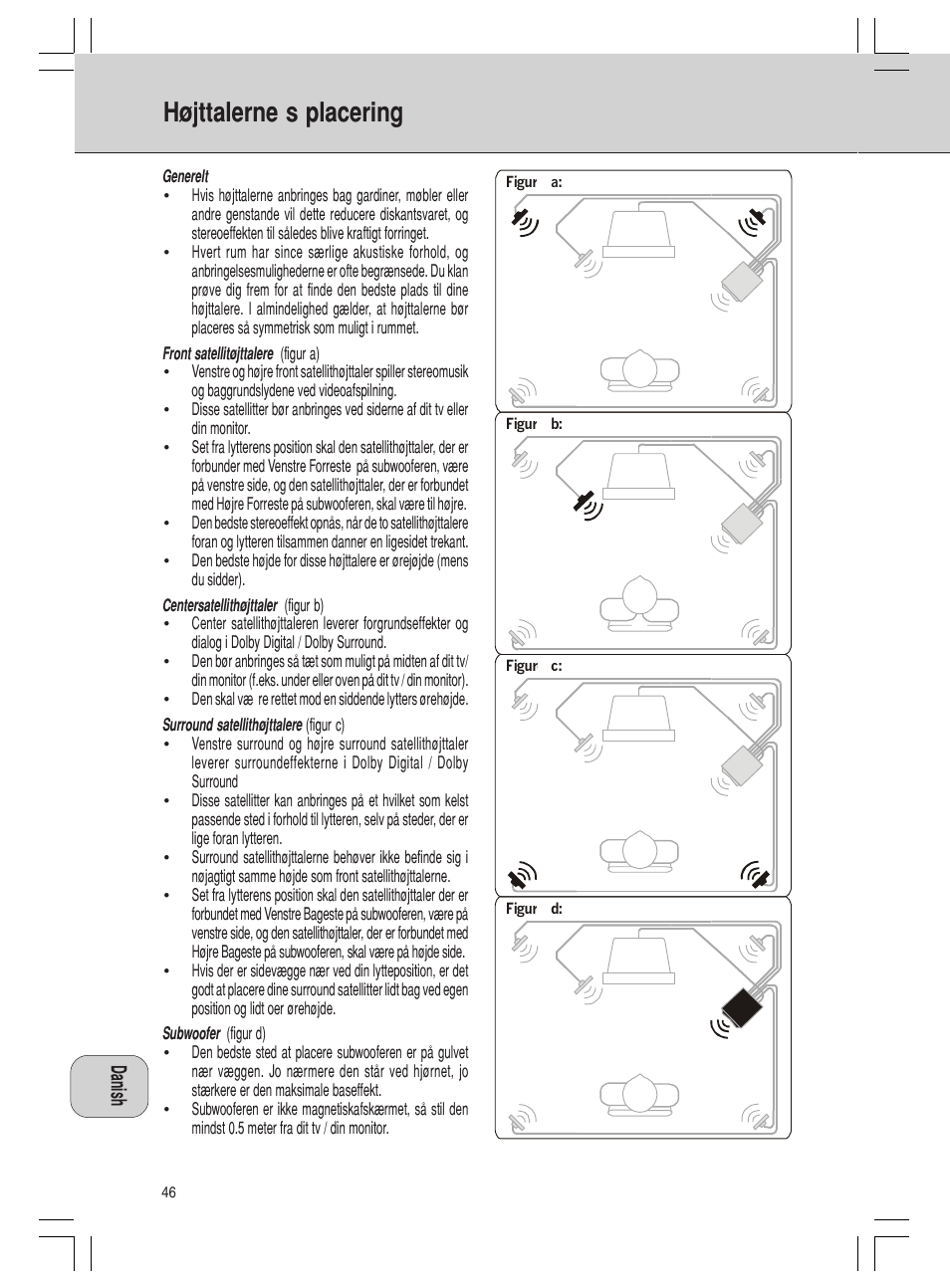 Højttalerne s placering | Philips MMS316 User Manual | Page 46 / 50