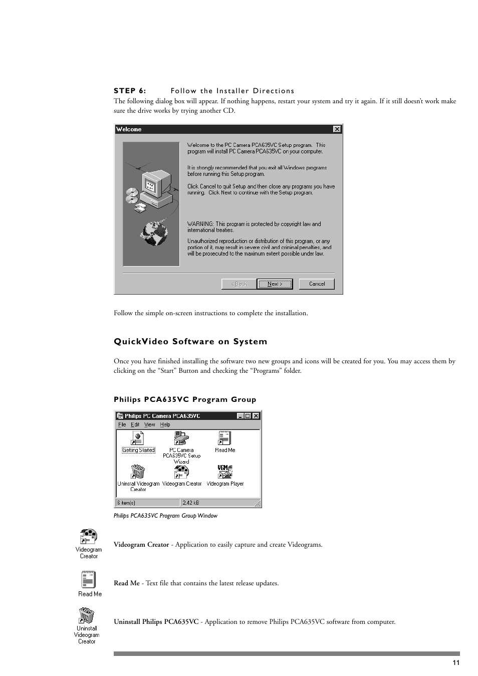 Philips PCA635VC User Manual | Page 11 / 47