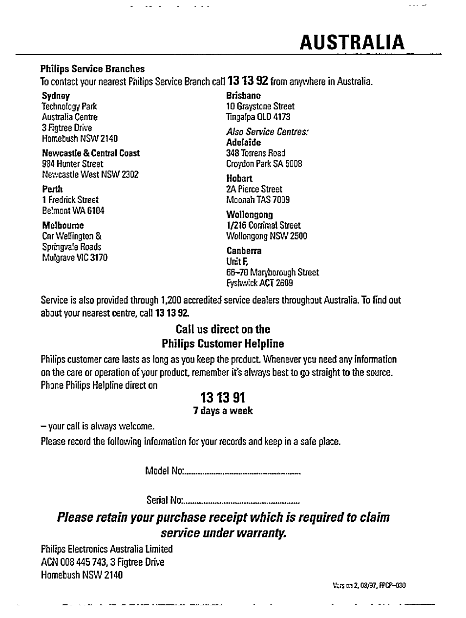 Australia | Philips AZ 7394 User Manual | Page 21 / 23