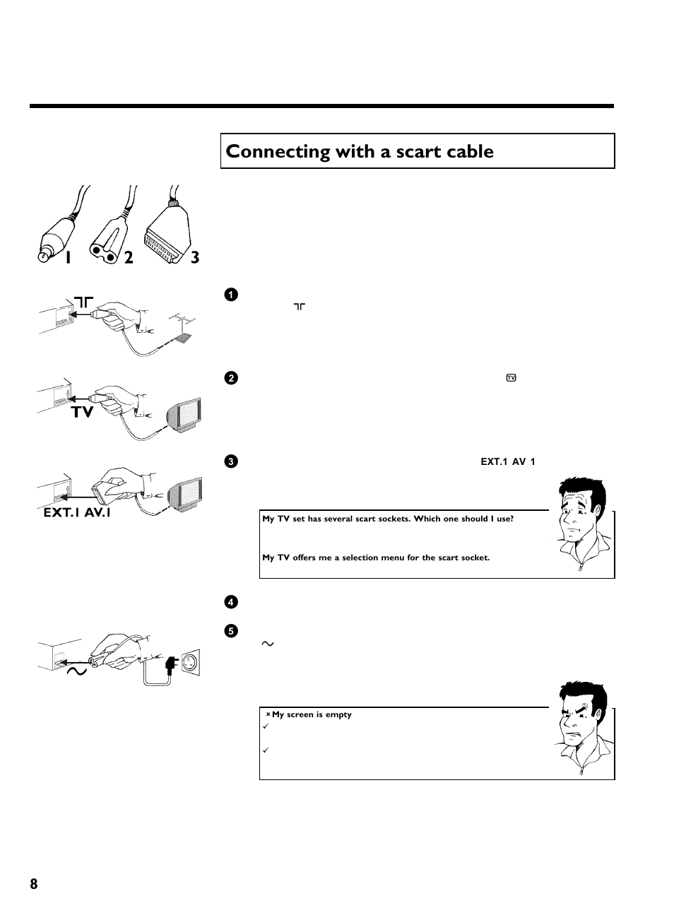 Connecting with a scart cable, Connecting the video recorder | Philips VR270B/07 User Manual | Page 12 / 39