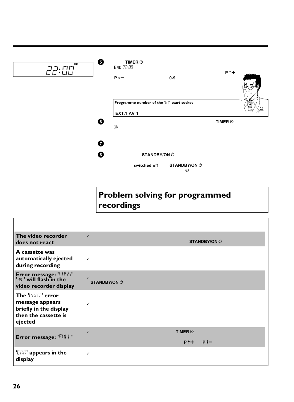 Problem solving for programmed recordings, Problem solution, Programming a recording (timer) | Philips VR270B/07 User Manual | Page 30 / 39