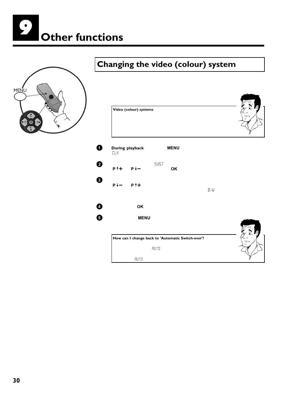 Other functions, Changing the video (colour) system | Philips VR270B/07 User Manual | Page 34 / 39