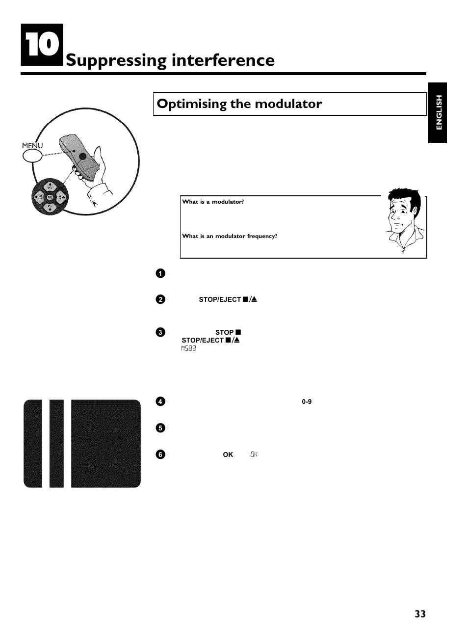 Suppressing interference, Optimising the modulator | Philips VR270B/07 User Manual | Page 37 / 39