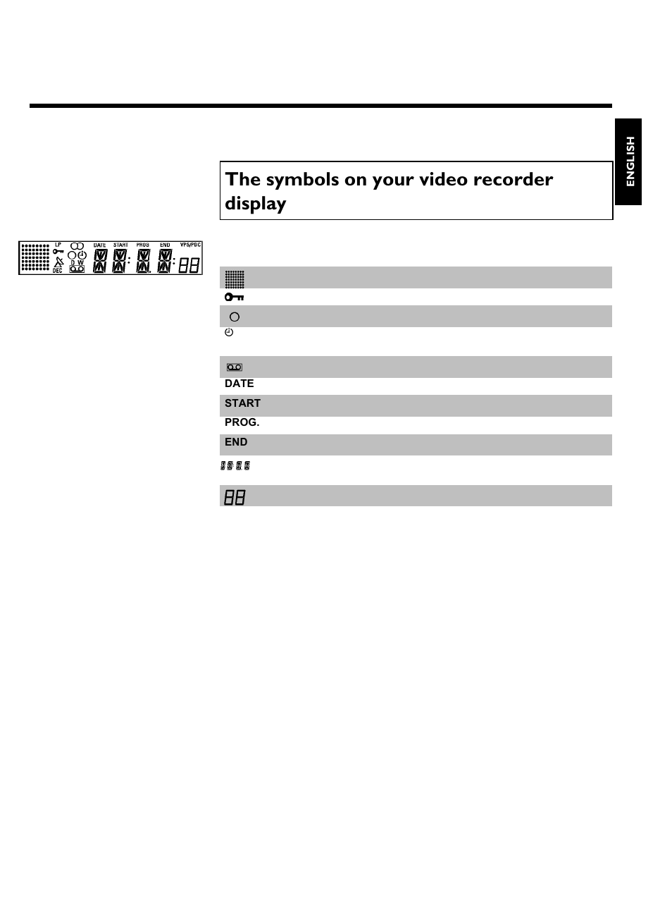 The symbols on your video recorder display | Philips VR270B/07 User Manual | Page 5 / 39