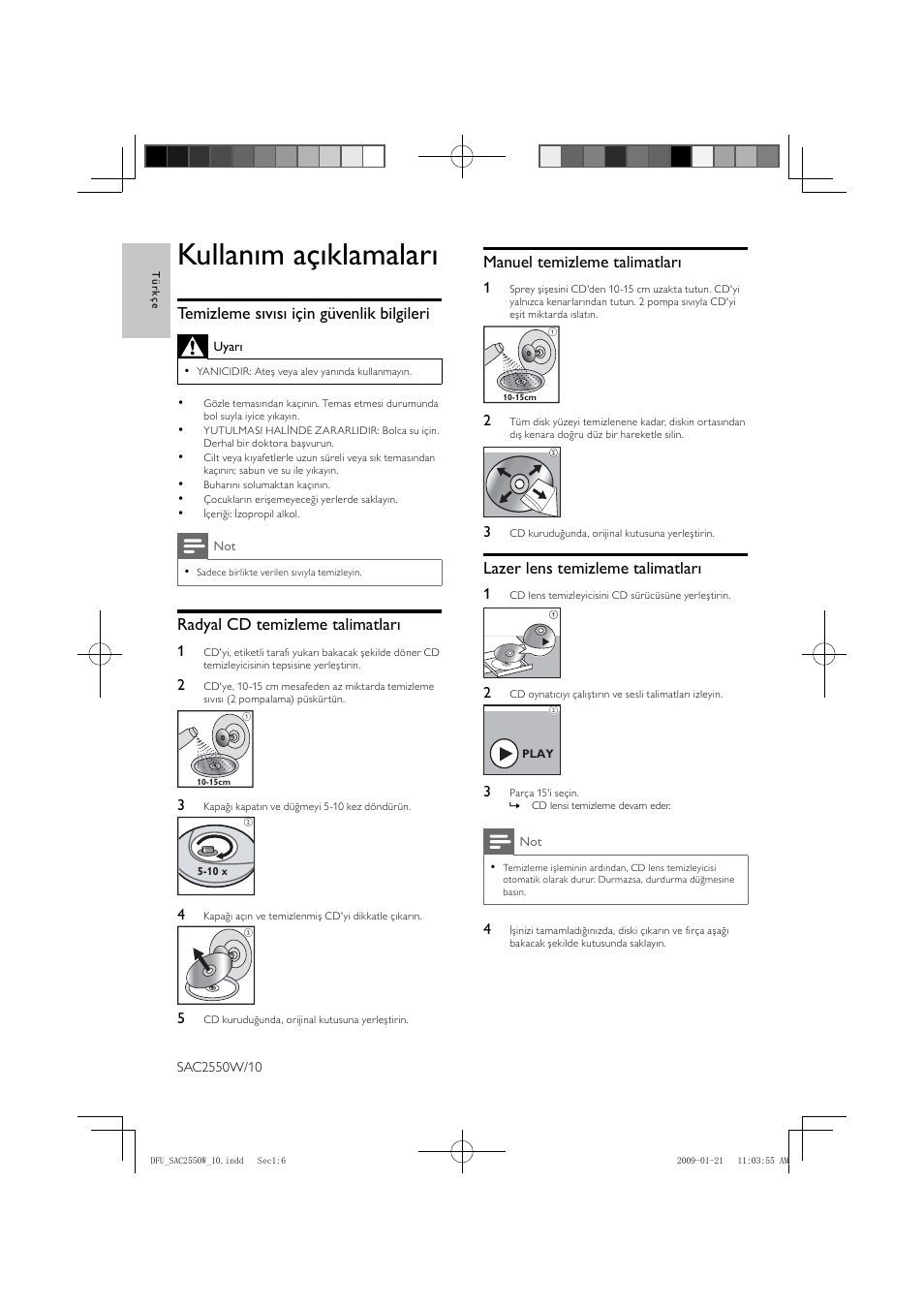 Kullanım açıklamaları | Philips SAC2550W User Manual | Page 6 / 15