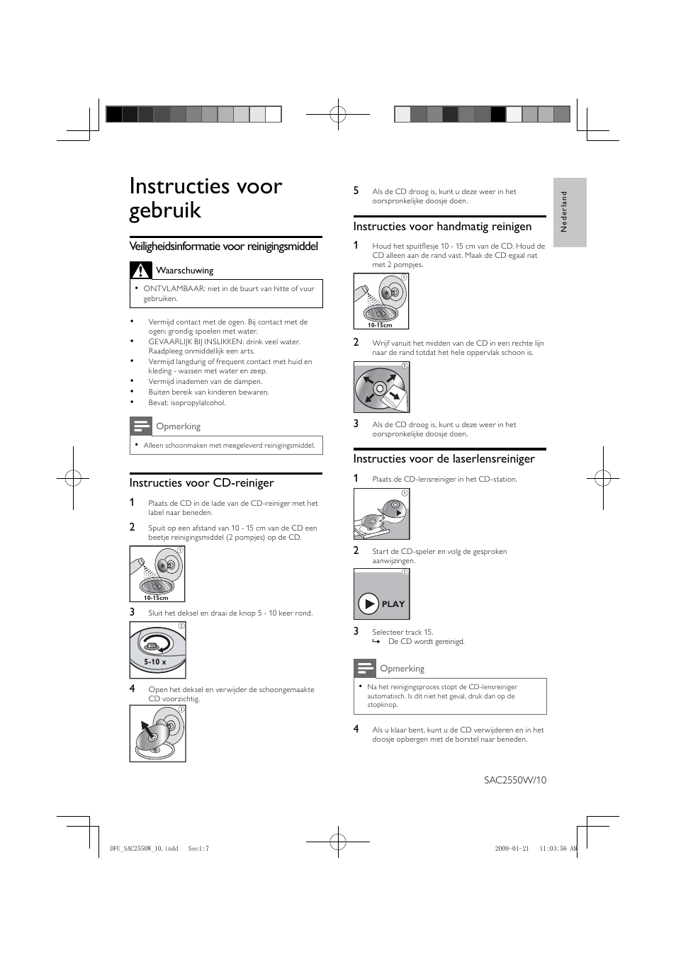 Instructies voor gebruik | Philips SAC2550W User Manual | Page 7 / 15