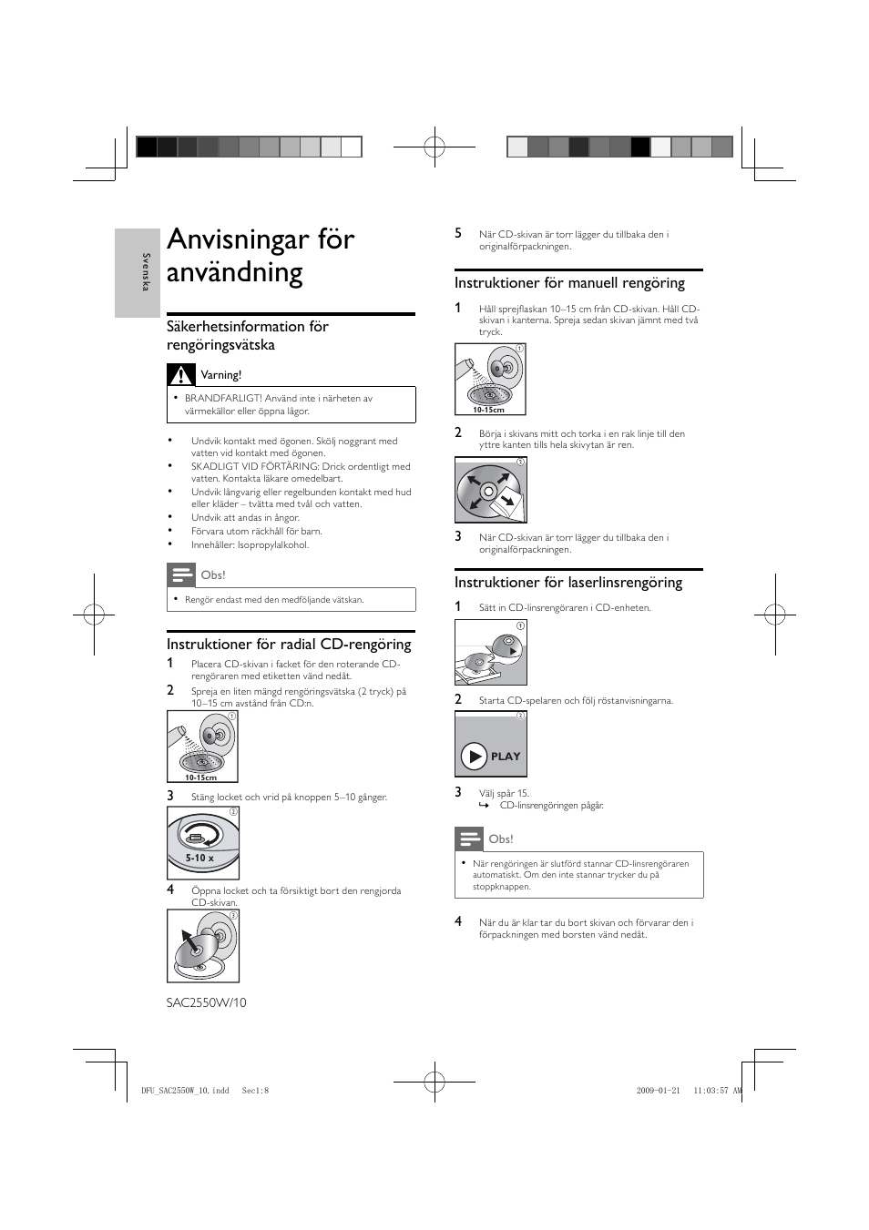 Anvisningar för användning | Philips SAC2550W User Manual | Page 8 / 15