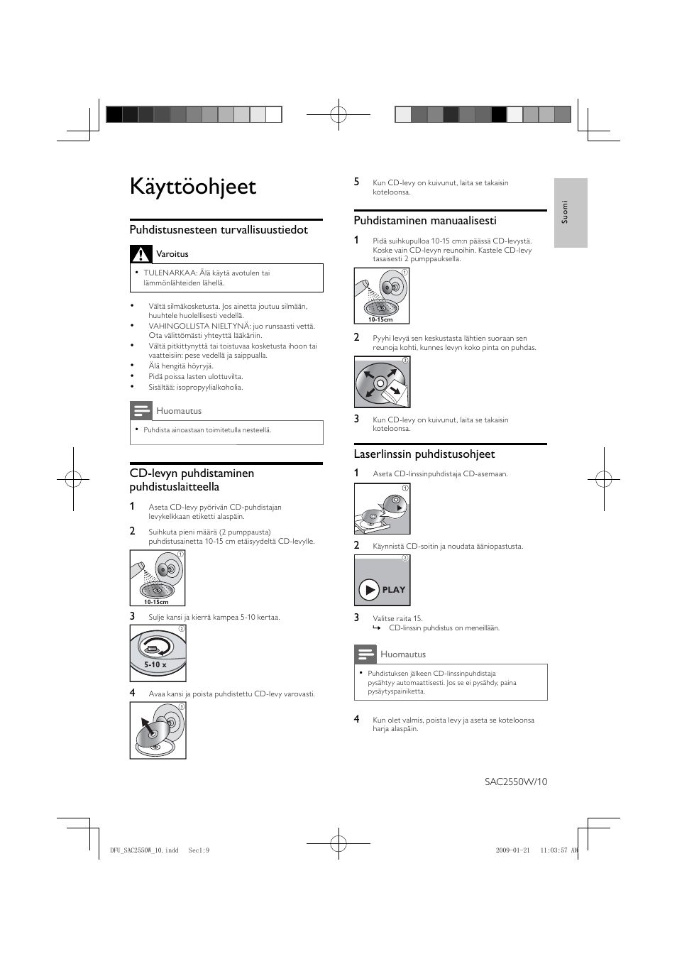 Käyttöohjeet | Philips SAC2550W User Manual | Page 9 / 15