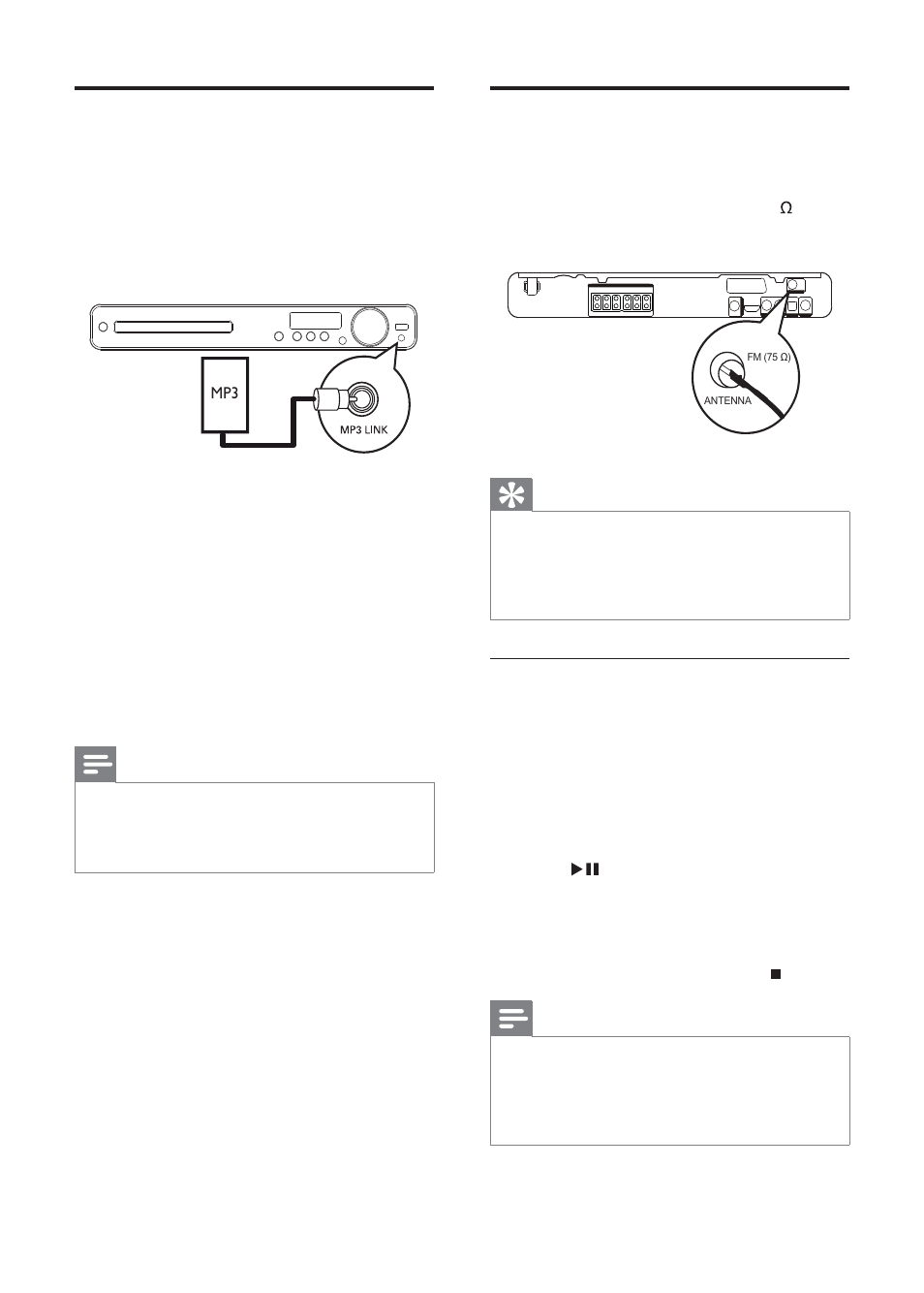 Play from radio, Play from portable media player | Philips HTS3377W/12 User Manual | Page 28 / 46