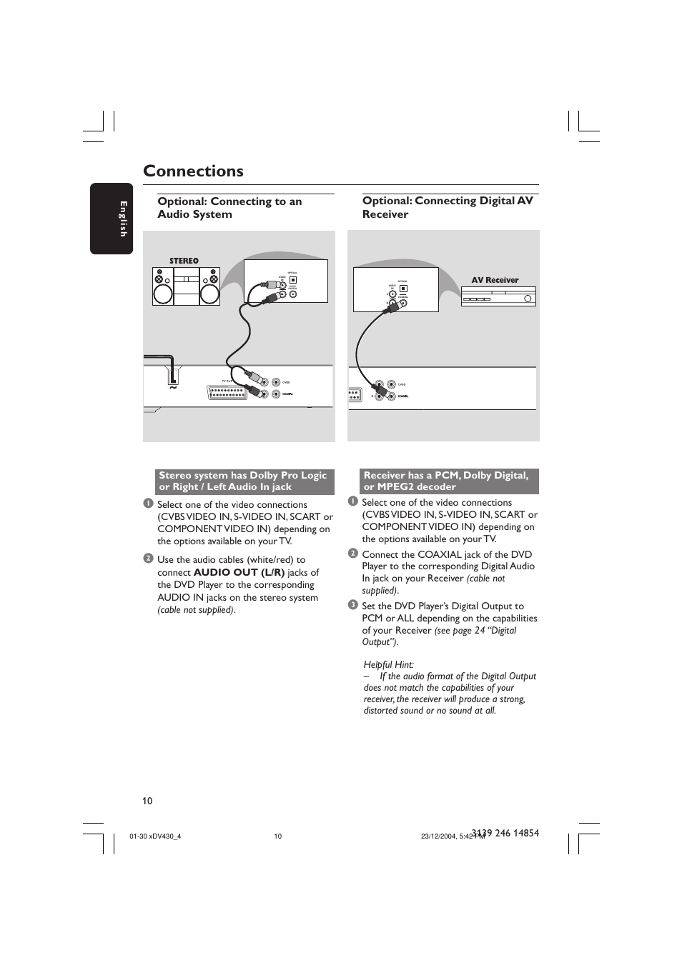 Connections | Philips MMS 430 User Manual | Page 10 / 30